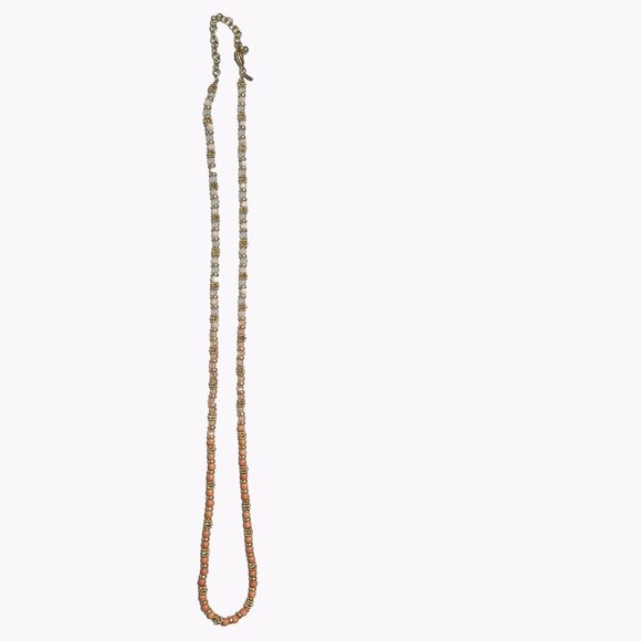 Chicos Retro Orange White Beaded Gold Tone Long Statement Necklace Jewelry Women - Picture 3 of 8